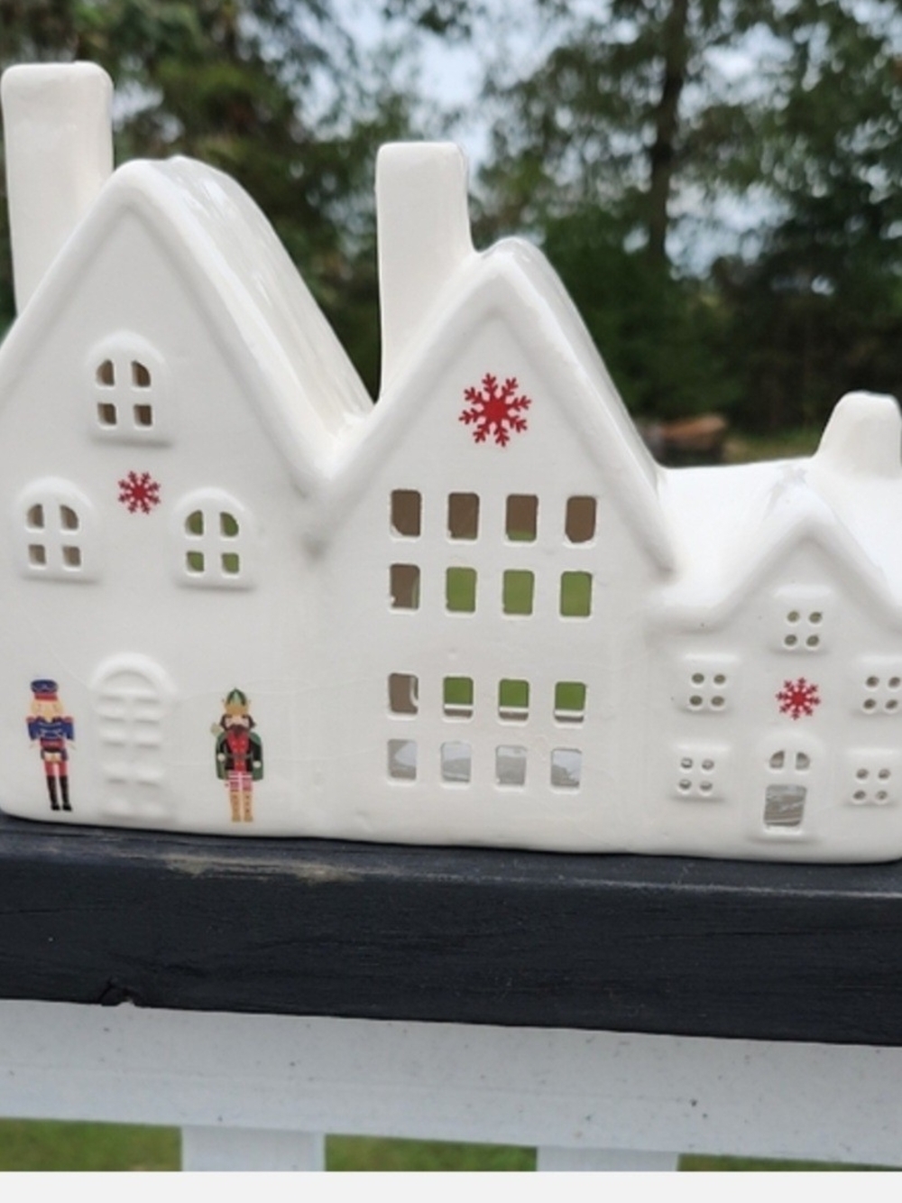 White Ceramic NutcrackerHoliday Village Tealight House -Decorative Accent
